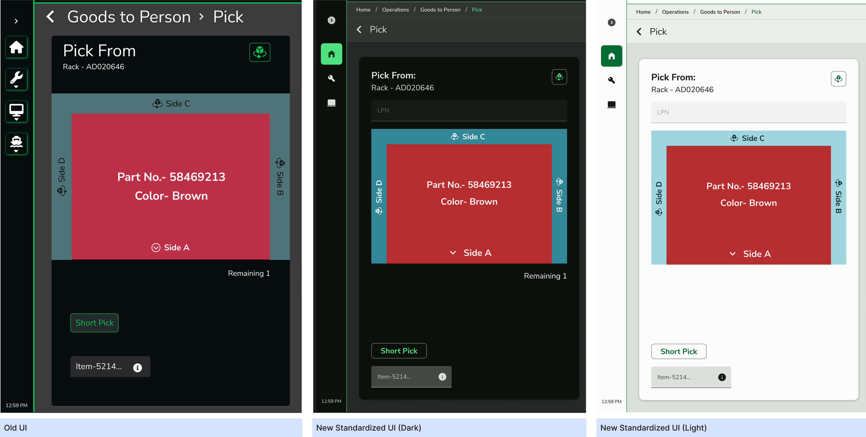 Old UI vs New Standardised UI - Modals Comparison