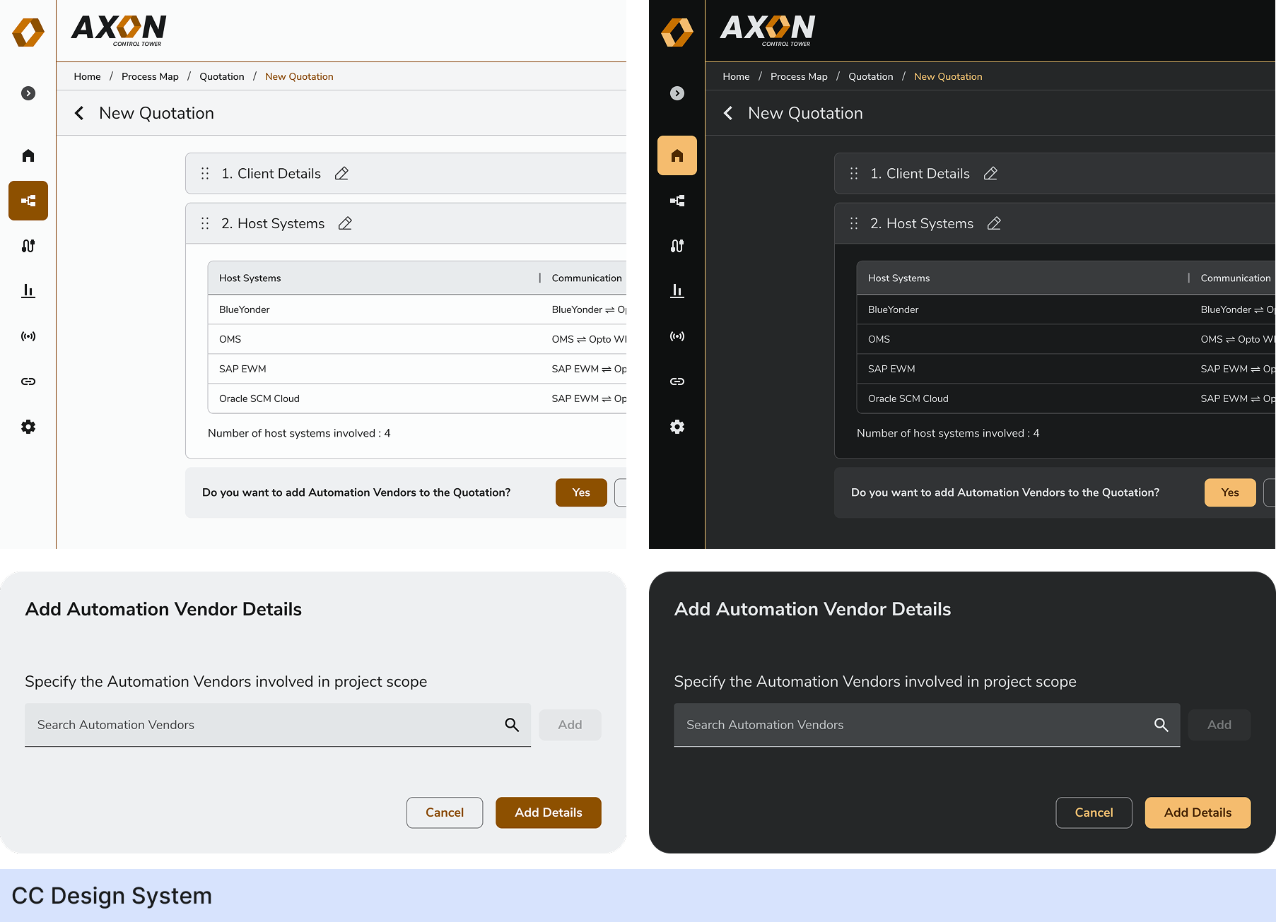 Control Tower Design System Screens